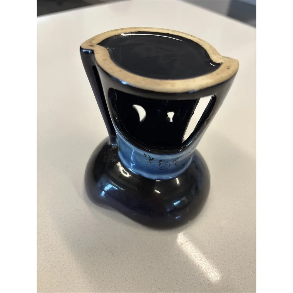 Dark Blue Iridescent Finish Ceramic Oil And Wax Warmer with Celestial Theme